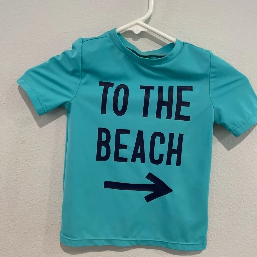 Kids Old Navy rash guard. Aqua color “To the Beach” Size 4T